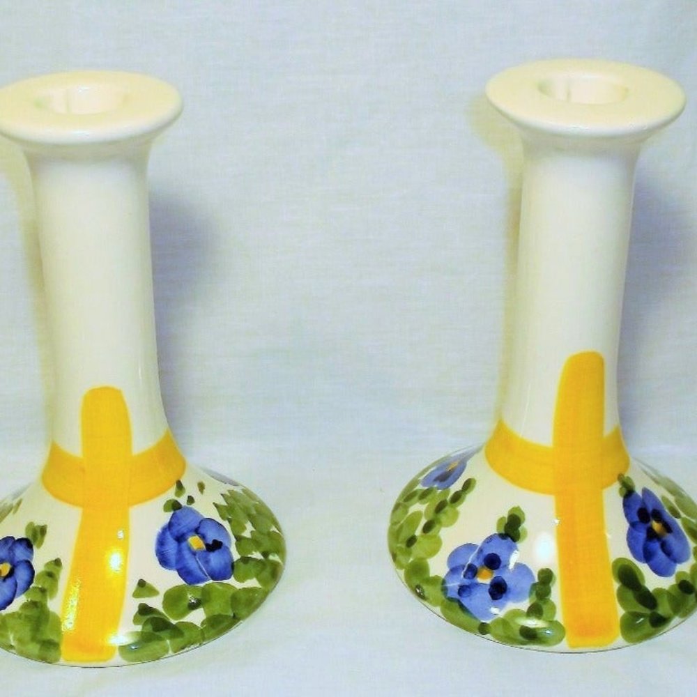 Loucarte Portugal Candle Holders Candlesticks Floral Vintage Ceramic